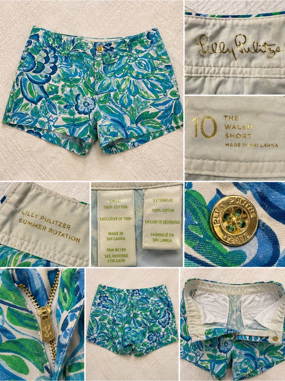 Lilly Pulitzer Walsh Shorts Size 10 Blue Green Tropical Floral Preppy